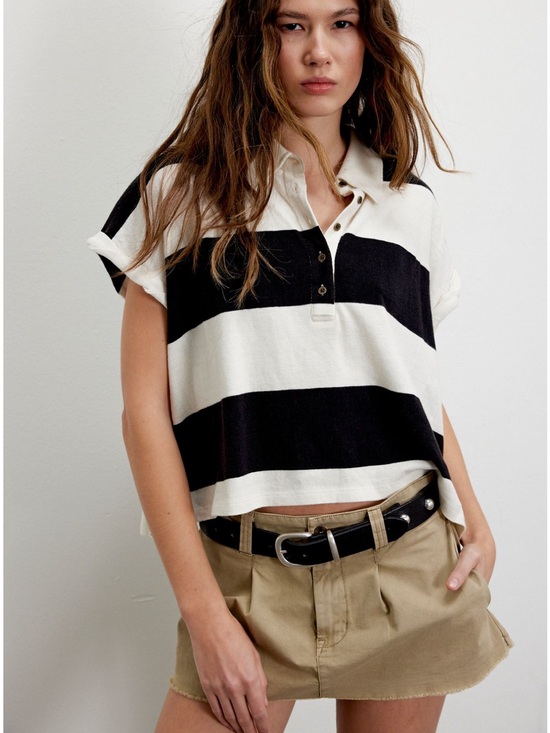 Free People Tops - Free People black and white striped short sleeve rugby tee